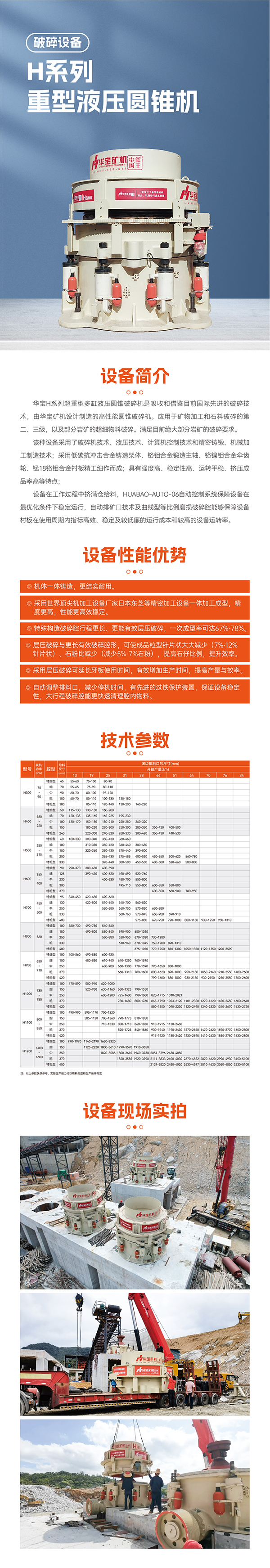 華寶礦機H系重型圓錐破碎機設備技術參數